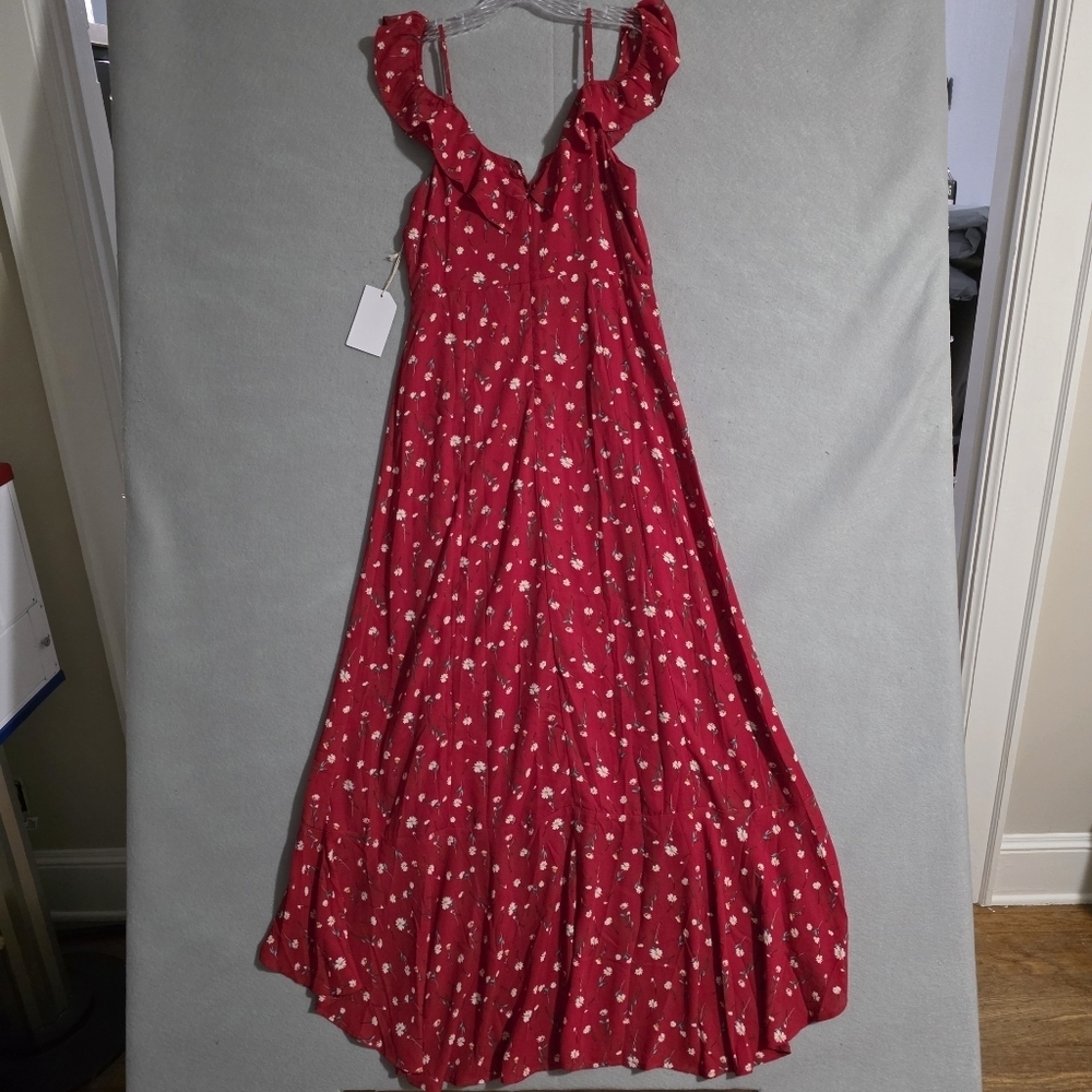 NWT If By Sea Anthropologie Red Floral Off The Shoulder Maxi Dress Size Medium - Picture 8 of 10